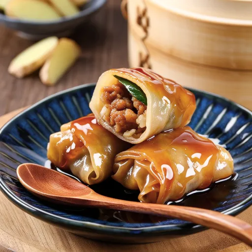 Pork Wrapped Lotus Root with Ginger Sauce