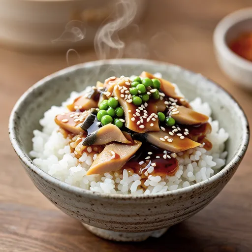 Simple Rice Bowl with Canned Mackerel and Bonito Flakes