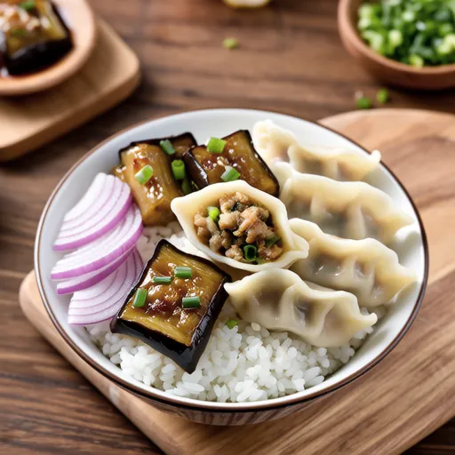 Fusion Eggplant Dumpling Rice Bowl