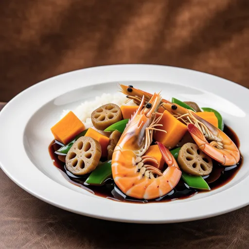 Shrimp and Colorful Vegetables in Black Vinegar Sauce
