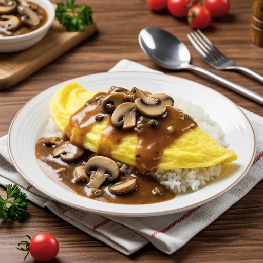 Cheesy Omurice with Mushroom Sauce
