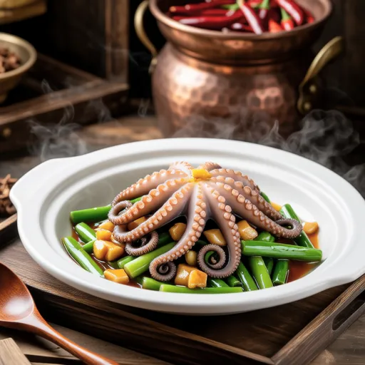 Octopus and Green Beans Stir-fry with Pickled Mustard Greens