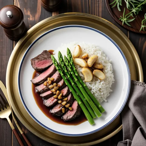 Beef Steak with Asparagus Garlic Rice