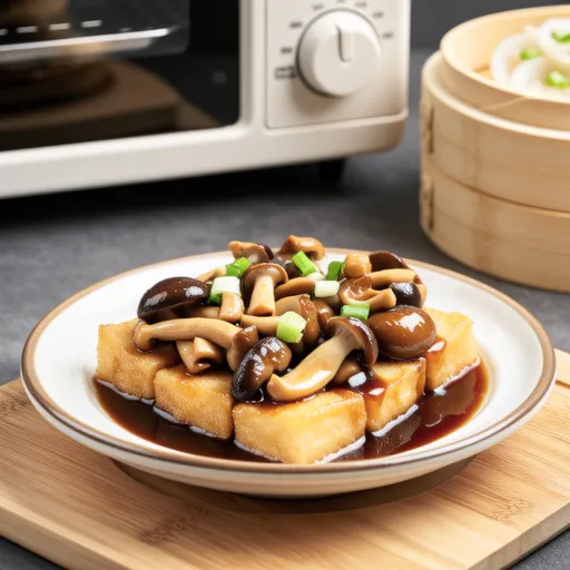Fried Tofu with Mushroom Sauce