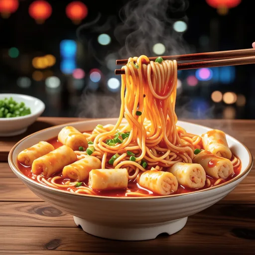 Spicy Korean Rice Cake (Tteokbokki) with Ramen