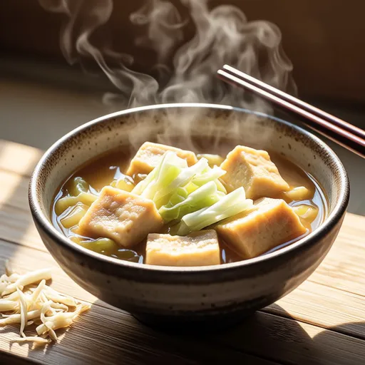 Miso Soup with Fried Tofu and Ginger
