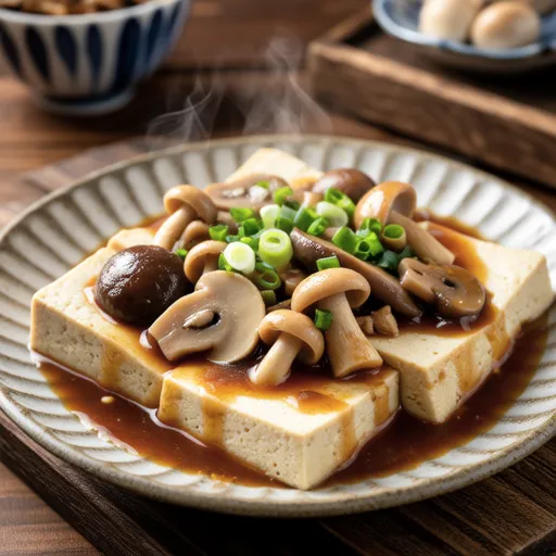Thick Fried Tofu with Mushroom Sauce