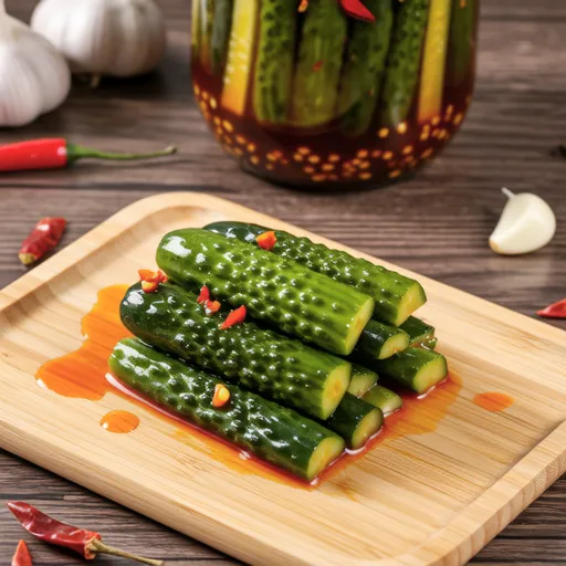 Quick Pickled Cucumbers with Spicy Garlic Oil