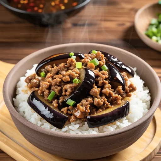 Eggplant Rice Bowl with Ground Pork and Oyster Sauce