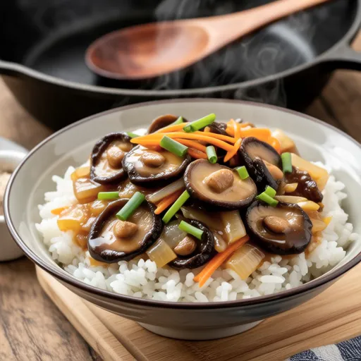 Quick Stir-fried King Oyster Mushroom Rice Bowl