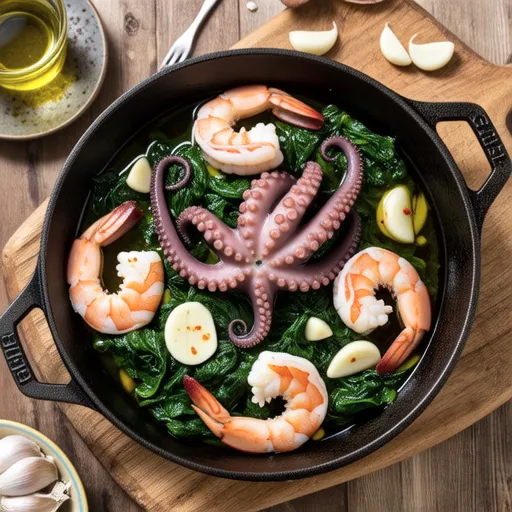 Seafood and Spinach Ajillo