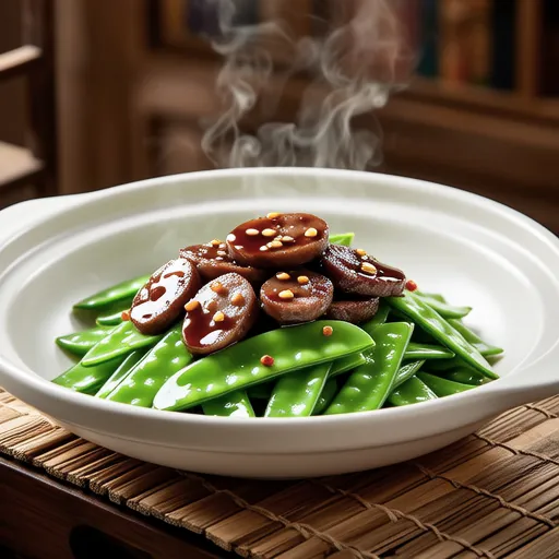 Stir-fried Snow Peas and Sausages with Oyster Sauce