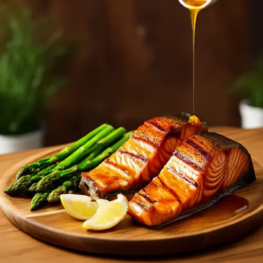 Salmón al Horno con Miel y Ajo con Espárragos