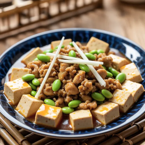 Snap Peas and Fried Tofu Simmered with Minced Chicken