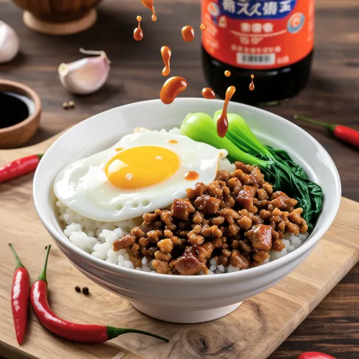 Thai-style Pork Rice Bowl with Spinach and Fried Egg
