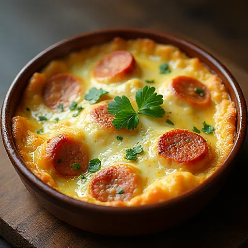 Tofu-Gratin mit Wurst und Käse
