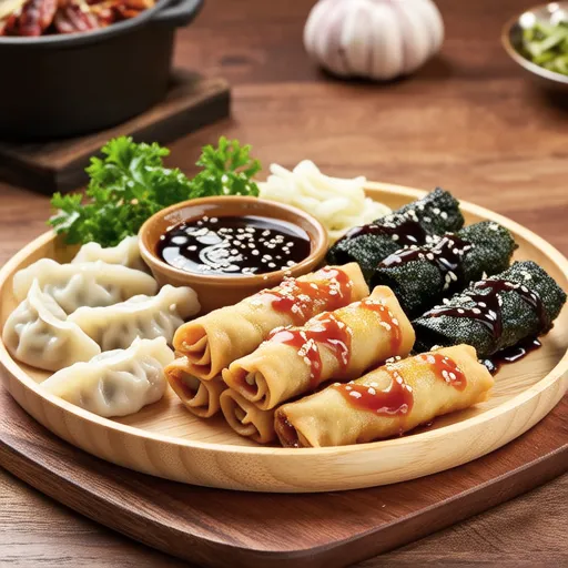 Kim Tteok Man (Fried Seaweed Roll, Dumplings, and Rice Cake)