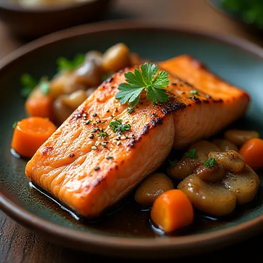 Korean-Style Grilled Salmon with Mushrooms and Carrots