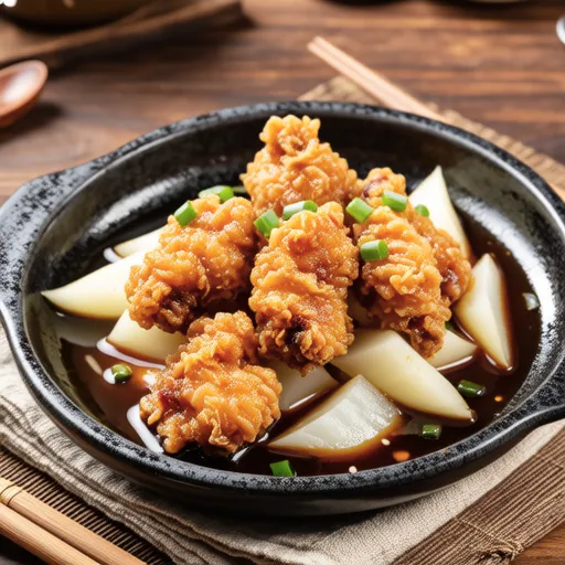 だしソースで煮込んだ鶏肉と大根