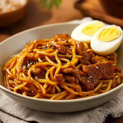 Pasta con Cerdo y Cebolla