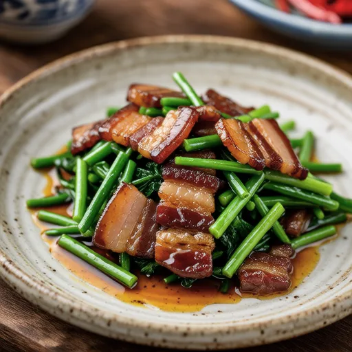 Stir-fried Pea Shoots and Pork Belly with Curry Flavor