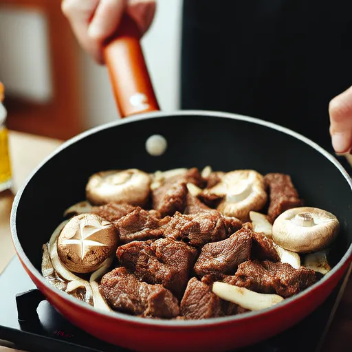 Жареная говядина с грибами Эноки