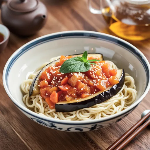 Steamed Eggplant and Tomato Somen Noodles