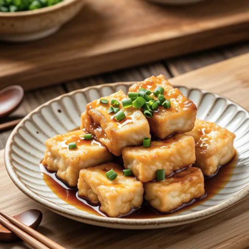 Crispy Fried Tofu with Chive and Natto Sauce