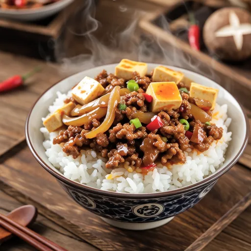 Spicy Minced Pork Bowl with Fried Tofu