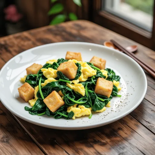 Spinach and Hanpen Egg Stir-fry