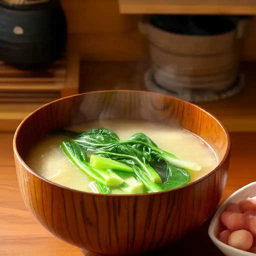 Zuppa di miso con Komatsuna e tofu fritto