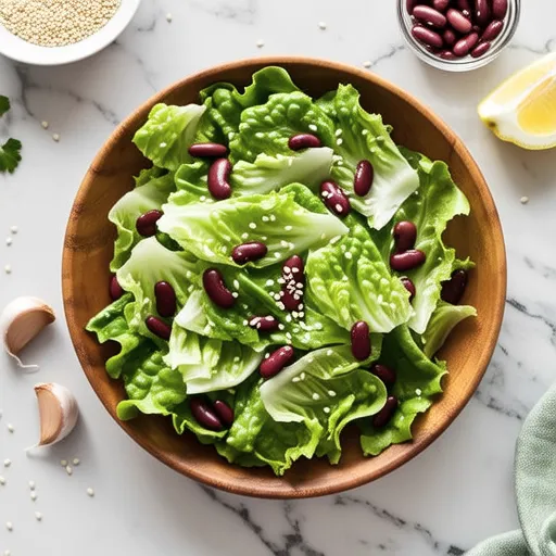 Lettuce and Mixed Beans Salad with Garlic Salt Dressing