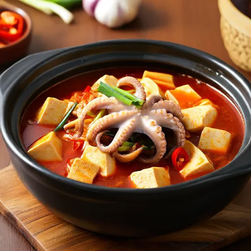 Zuppa di tofu, patate e calamari