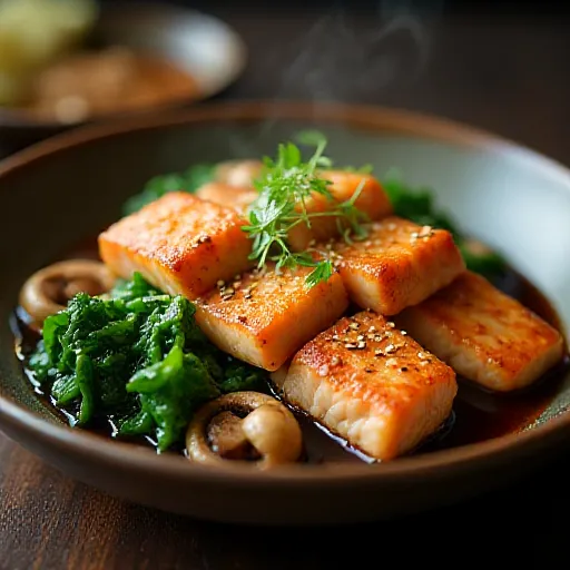 Salmon and Komatsuna Oyster Stir-fry