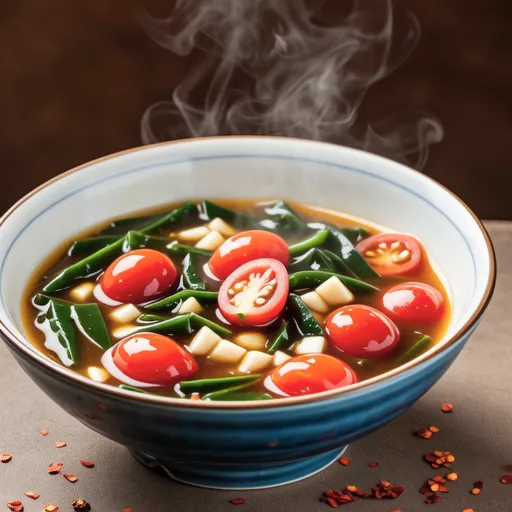Mini Tomato and Garlic Chive Wakame Soup