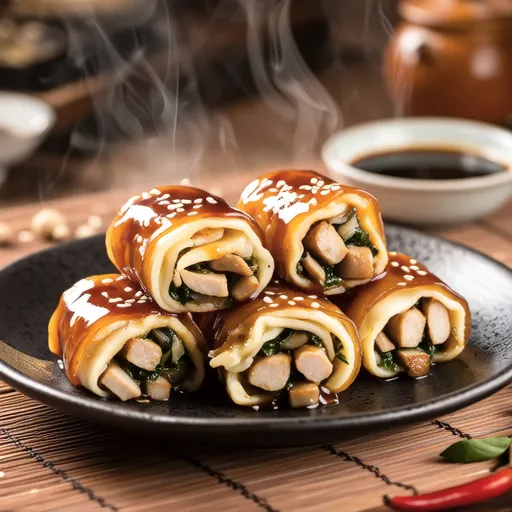 Pork Rolls with Cheese and King Oyster Mushrooms
