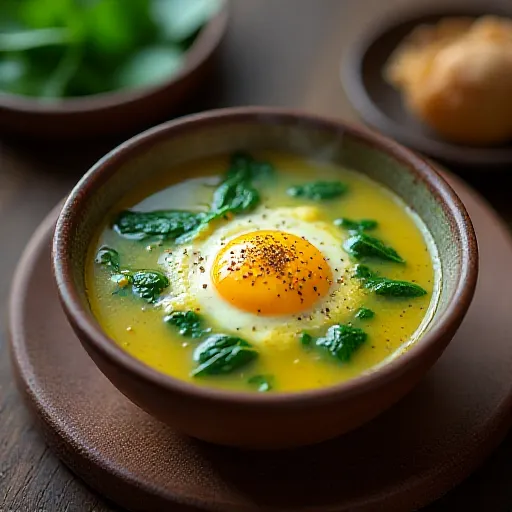 Zuppa di uova e spinaci