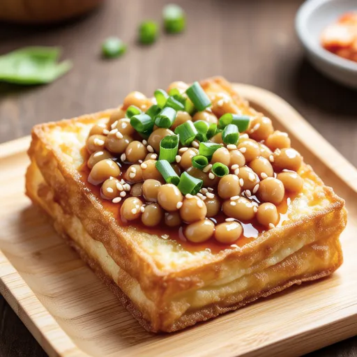 Grilled Kimchi Natto Cheese on Thick Fried Tofu