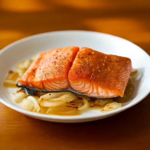 Plato de salmón y cebolla al horno