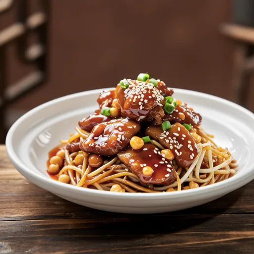 甘辛いごま風味の鶏肉ともやしの炒め物