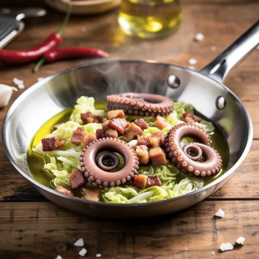 Cabbage, Bacon, and Octopus Ajillo