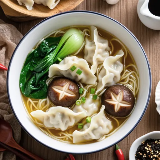 Spinach and Shiitake Mushroom Wonton-style Soup