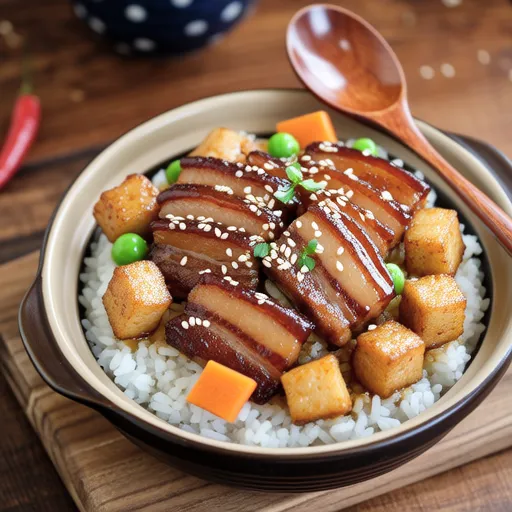 Chinese-style Rice with Pork Belly and Fried Tofu