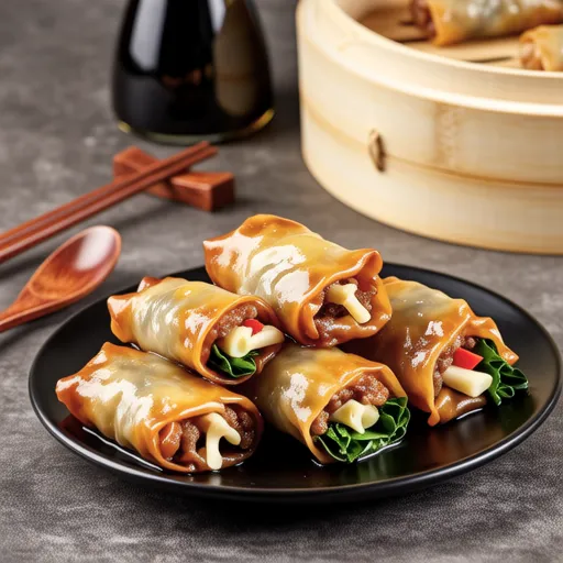 Spring Chrysanthemum and Enoki Mushroom Pork Rolls