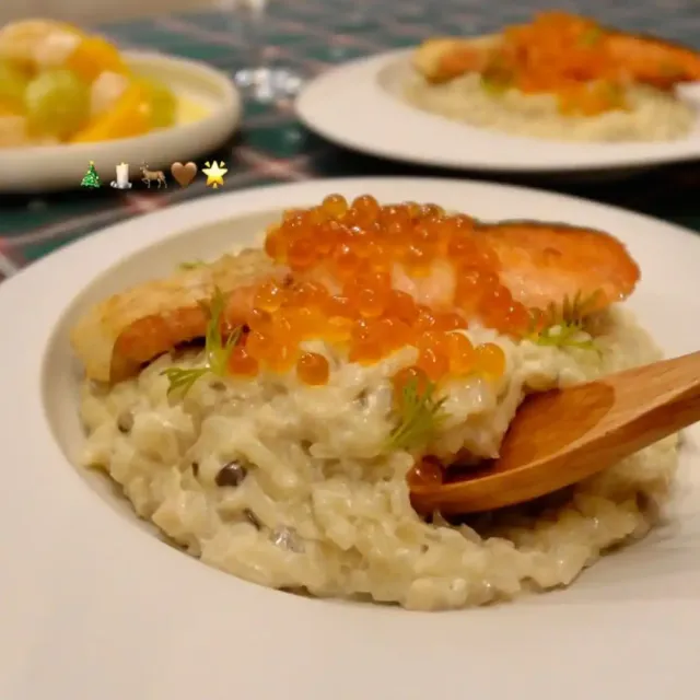 きのこと鮭のチーズリゾット