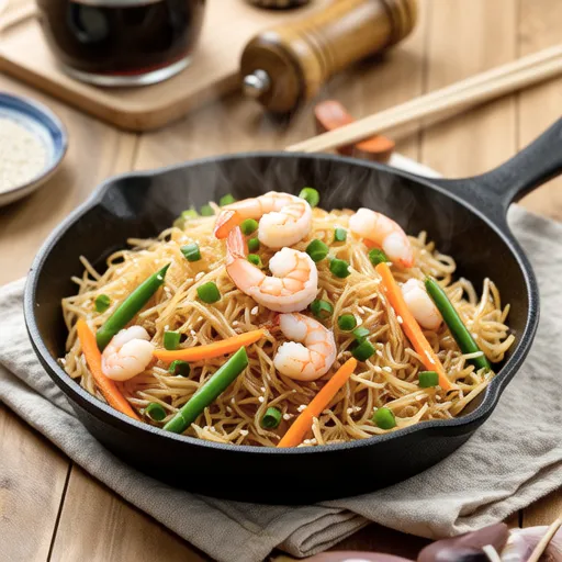 Stir-fried Rice Vermicelli with Pea Shoots and Shrimp