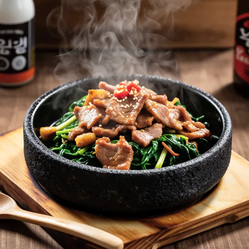Stir-fried Spinach and Pork with Kimchi