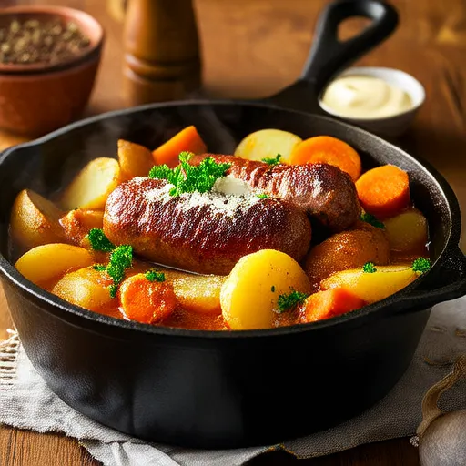 Ragoût de tomates avec saucisses et pommes de terre