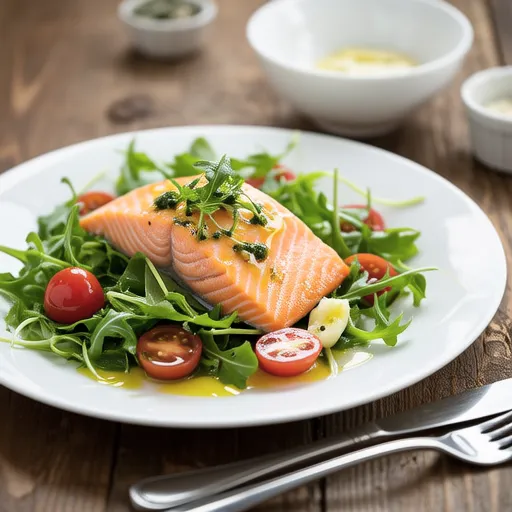 Salmon and Arugula Garlic Salad