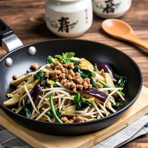 Stir-fried Bean Sprouts and Eggplant with Shiso